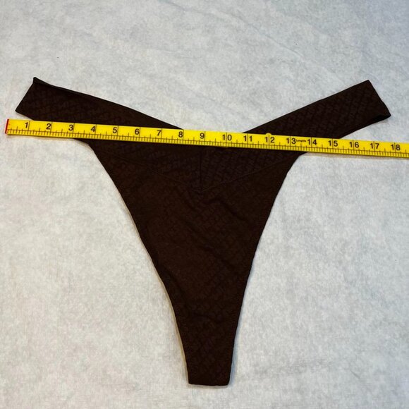 SKIMS Mesh Logo Thong Mid Rise Cocoa Brown Logo Print 3X - Picture 6 of 8